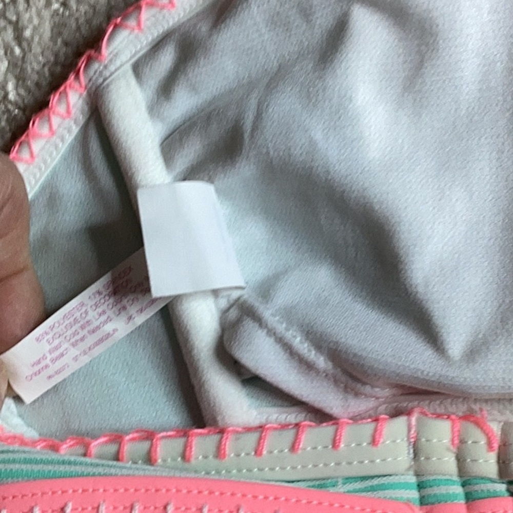 SO Swim Bikini Top in Aqua, Pink, Yellow and White, size L - Picture 4 of 5